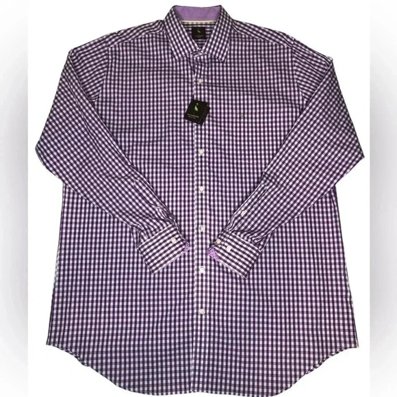 Taylorbyrd Purple Gingham Cotton Long Sleeve Dress Shirt - Picture 3 of 11